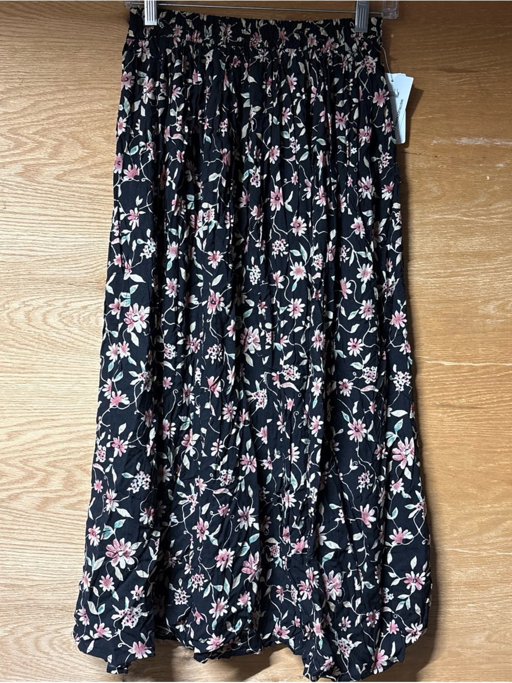 Impressions Black Maxi Skirt with Pink Floral Print